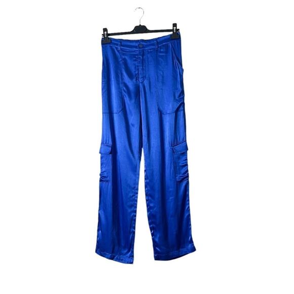 YFB Young Fabulous & Broke Satin Cargo Pants NEW Size Small in Royal Blue - Picture 1 of 8